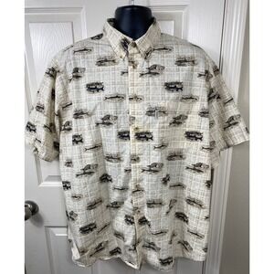 Roundtree & Yorke Authentic Outfitter Fish Print Button Up Short Sleeve Shirt XL